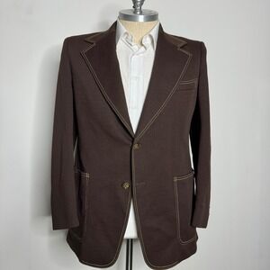 Vintage 70s JC Penney Brown Blazer Gold Stitching 42R Solid
